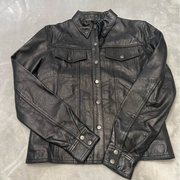 Leather King y2k Women's Black Leather Trucker Jacket 4549 - Picture 2 of 8